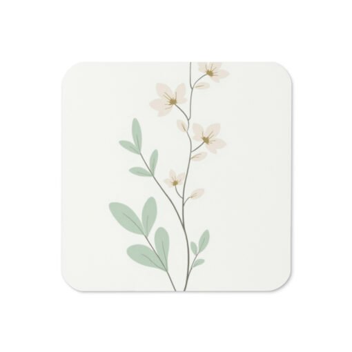 Minimalist Leaves & Flowers – Cork-Back Coaster