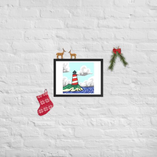 "Morning Beacon" – Framed Lighthouse Wall Art Over Calm Sea