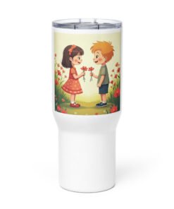 Sweet Moments Travel Mug – Kids Giving Flowers Design with Handle