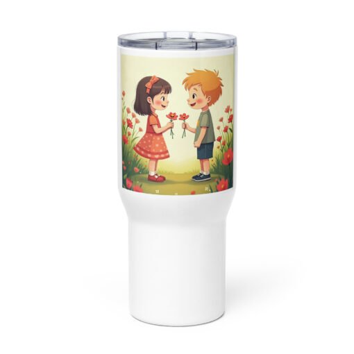 Sweet Moments Travel Mug – Kids Giving Flowers Design with Handle