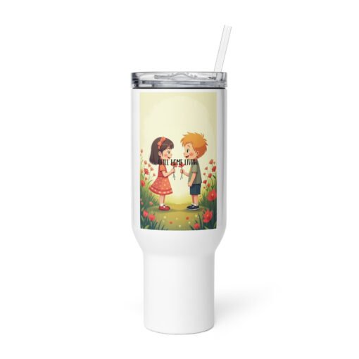 Sweet Moments Travel Mug – Kids Giving Flowers Design with Handle - Image 5