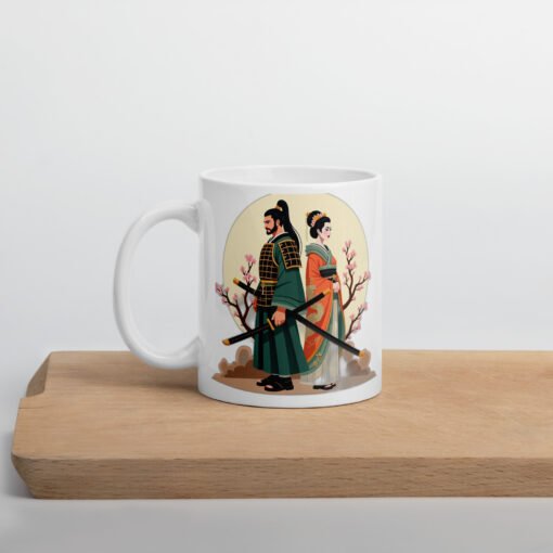 Samurai & Woman Mug – Japanese-Inspired Warrior & Muse Design - Image 3