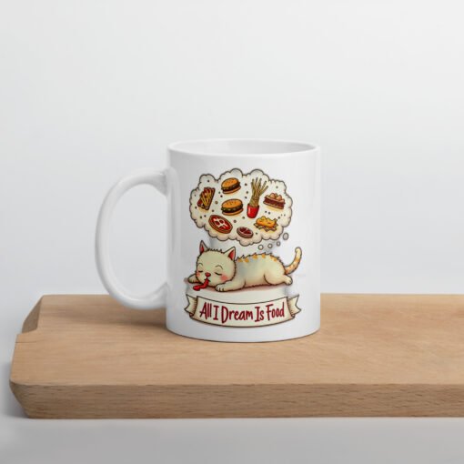All I Dream Is Food – Sleeping Cat Ceramic Mug - Image 3