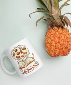All I Dream Is Food – Sleeping Cat Ceramic Mug