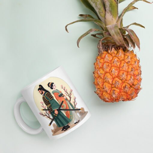 Samurai & Woman Mug – Japanese-Inspired Warrior & Muse Design