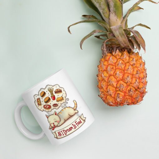 All I Dream Is Food – Sleeping Cat Ceramic Mug - Image 6