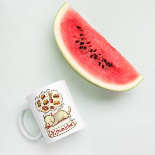 All I Dream Is Food – Sleeping Cat Ceramic Mug - Image 7